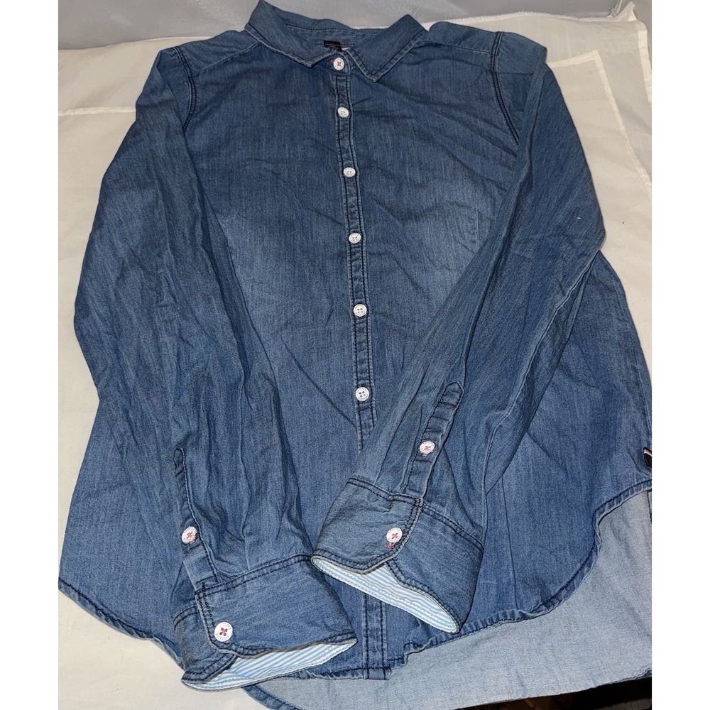 Tommy Hilfiger Girls Denim Shirt, Color Medium Blue Size 12/14